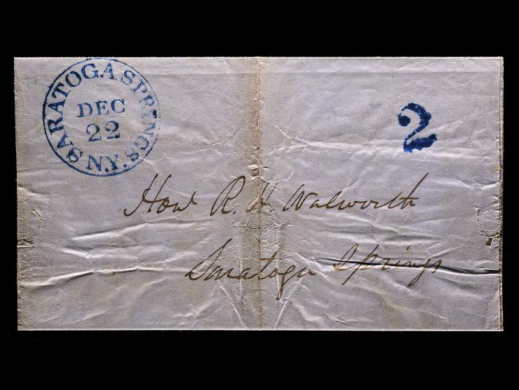 1849 Saratoga Springs Stampless Cover, 2c Local Drop Letter Rate