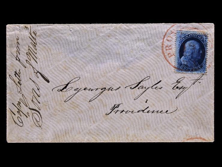 #24, 1c Blue, Type 5, Position 2L5, Top Margin, Tied on Locally Addressed Drop Cover