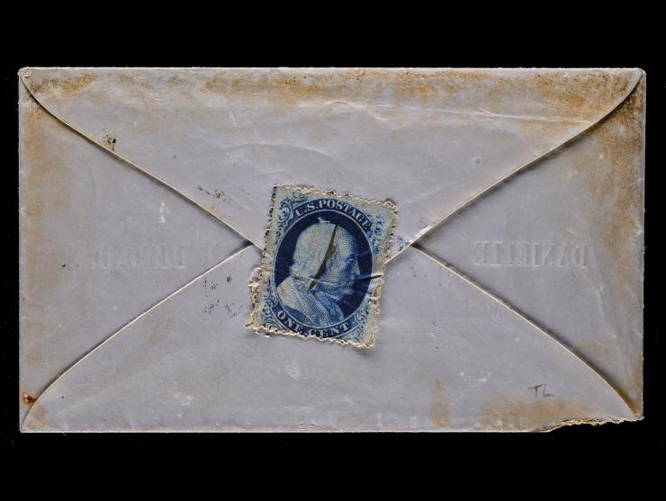 #24 1c Blue with Manuscript Cancel on Reverse of Illustrated "Compliments of Danielle Dimond" Envelope, Local Drop Cover