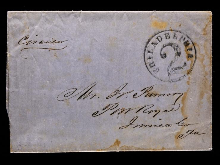 1854 Unpaid Circular, Philadelphia to Port Royal, Juanita Co, Pa