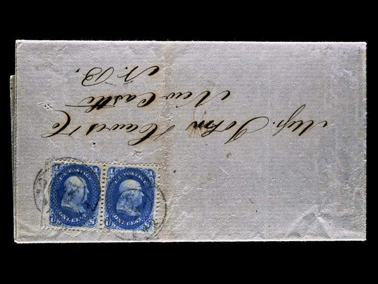 #53 1c Blue, Horizontal Pair, Tied on Printed Circular, 2c Cross-Border Circular Rate