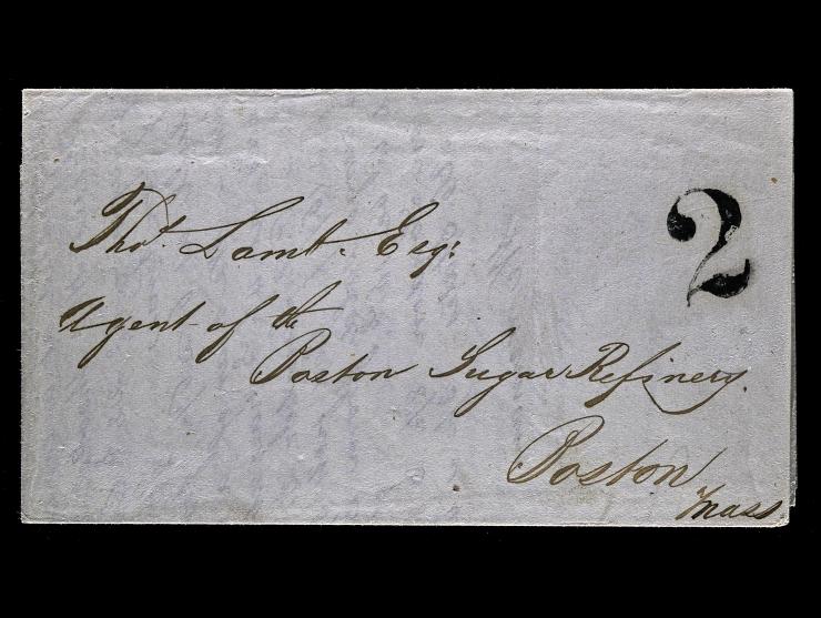 1855 Printed Circular, Large Black "2" Due Marking, Cuba to Boston via New York