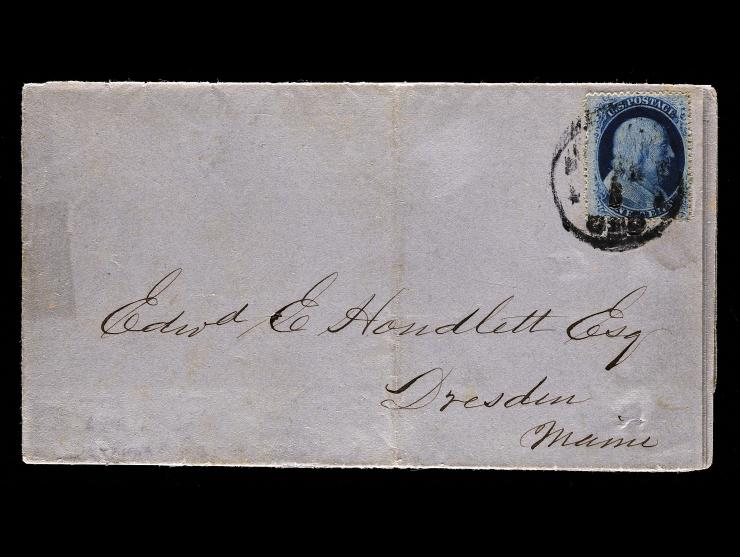 US #24, 1c Blue Type V, Tied by Savannah, Ga "Stars" on 1861 Savannah Republican Prices Current Circular to Maine
