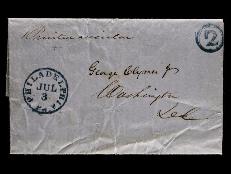 July 3, 1845, Folded Printed Circular, Dated July 1, Philadelphia to Washington, DC