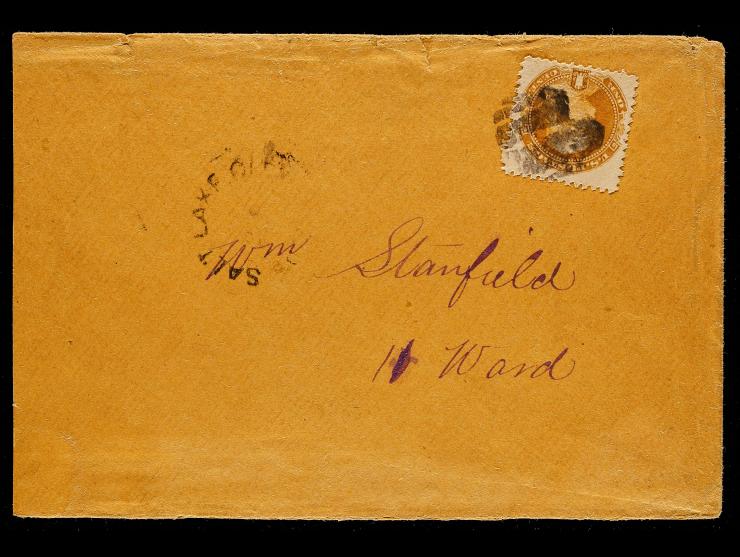 #112 1869 1c Buff, Tied on Cover with Rimless Salt Lake City, Utah Territorial Datestamp