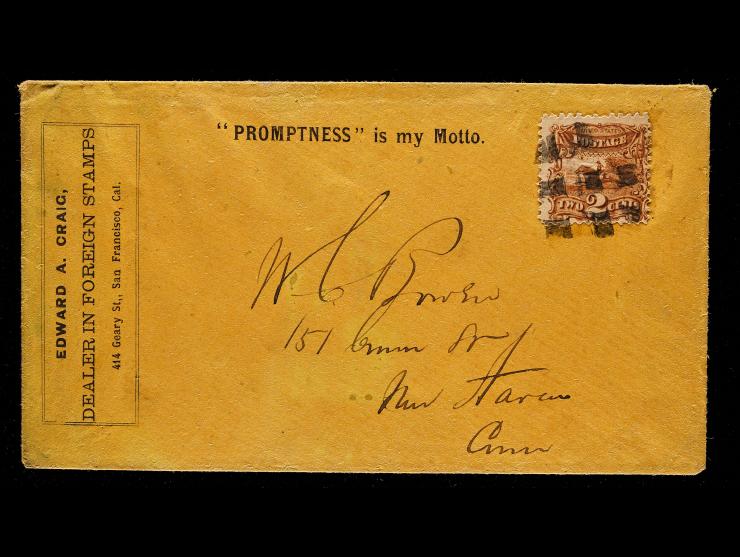 #113 2c Brown with Segmented Cork Cancel Paying the Printed Matter Rate on Stamp Dealer Corner Card, with Enclosure