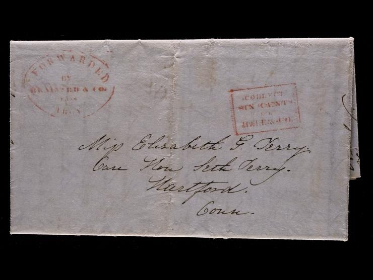Brainard & Co. and Hale & Co., Conjunctive Use, Troy N.Y. to Hartford, 1845 Stampless Folded Letter