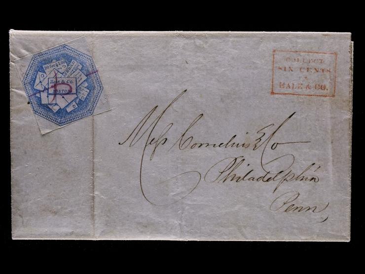 Hale & Co., 75L5, 6c Blue, Street Address Omitted, "P" In Magenta Precancel on 1845 Folded Cover, Albany to Philadelphia
