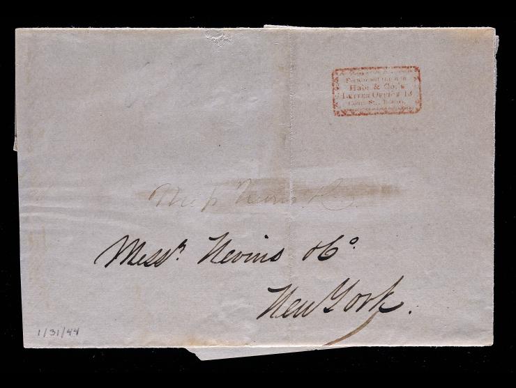 Hale and Co., Fancy Red Boxed Forwarding Handstamp (F-14), on 1844 Folded Letter, Boston to New York