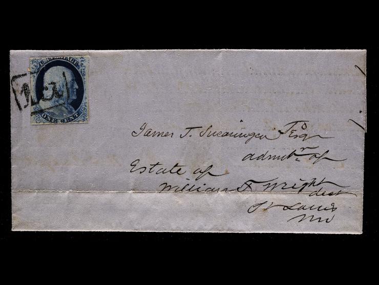 #9, 1c Blue, Type IV on Printed Notice of Protest from the Bank of Missouri, Tied by "1 ct" St. Louis Drop Rate
