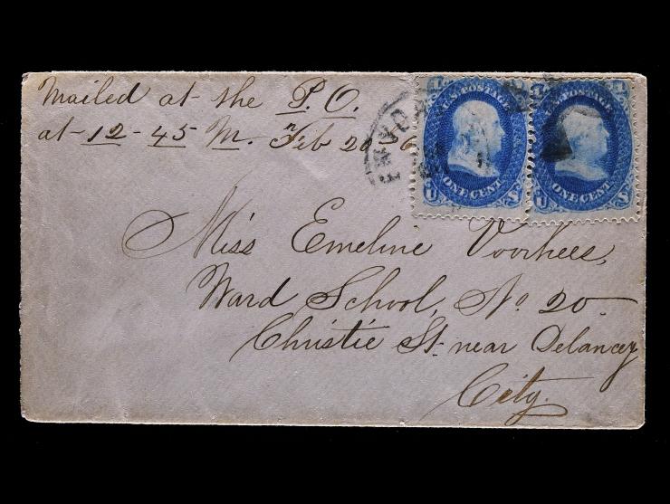 #63, 1c Blue, Two Singles, on 1864 Cover at 2c Local Delivery Rate