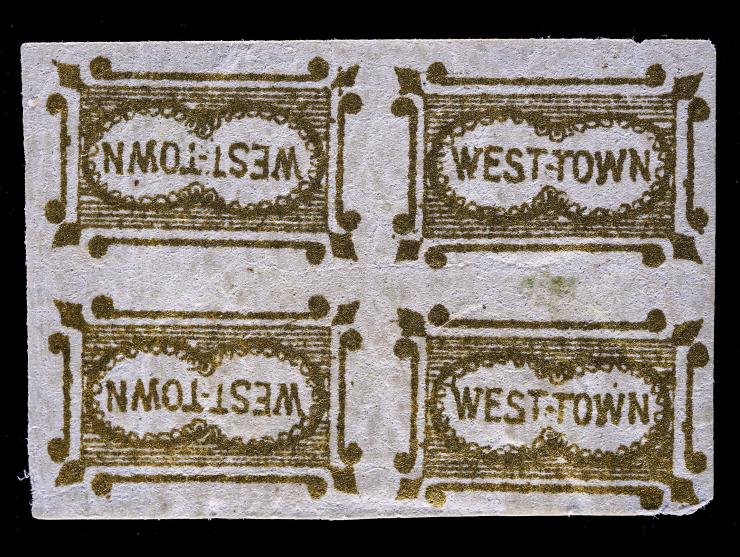Westtown School, 145L2, 2c Gold, Type VIII, Tete-Beche, Block of Four, Unused