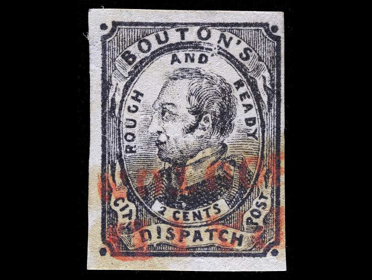 Bouton's Post, 18L2, 2c Black on Gray Blue, Used with Red "PAID/BOUTON'S" Cancel