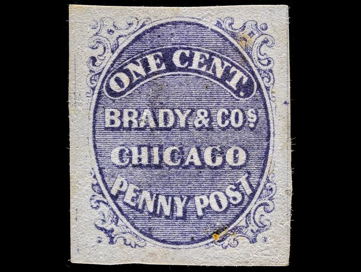 Brady & Co.'s Penny Post, Chicago, Ill, 1c Violet, Unused OG