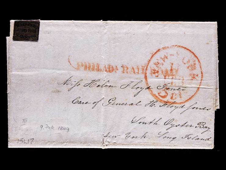 D.O. Blood & Co., 15L17, 2c Bronze on Black on 1849 "PHILADA. RAILROAD" Cover, Blood's Label on Reverse