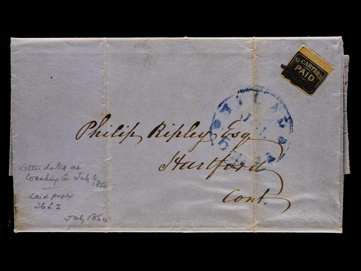 G. Carter's Despatch, 1849, 2c Black, 36L1a, Vertically Ribbed Paper on 1850 Folded Cover