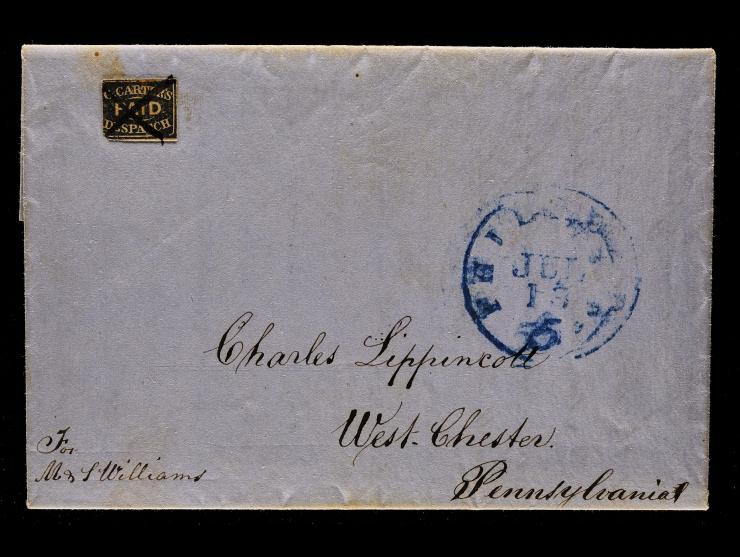 G. Carter's Despatch, 36L1, 2c Black with Pen Cancel on 1849 Folded Letter to West Chester