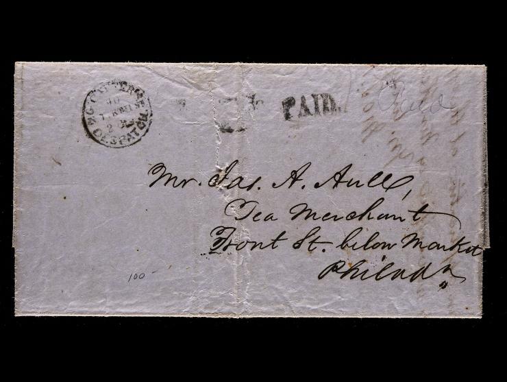 G. Carter's Despatch, Black Handstamp on 1849 Locally Used Folded Letter with "PAID" and "2c" Handstamps