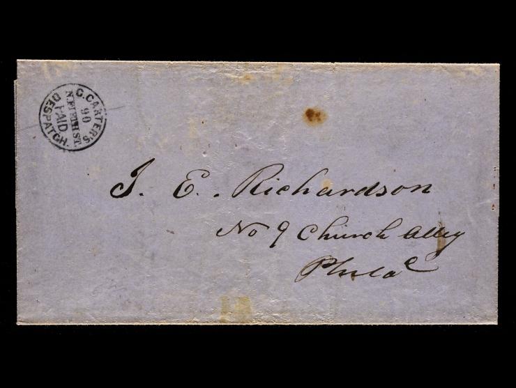 G. Carter's Despatch, 90 N. Fifth St. Paid, Bold Strike of Black Handstamp on Local Folded Cover to Philadelphia