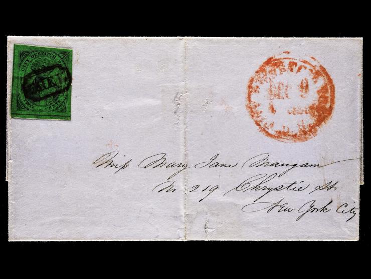 (Mead's) City Despatch Post, 1847 2c Black on Green, 40L2, tied by Red "FREE" in Octagon Handstamp with Red Company Datestamp on Local Folded Cover