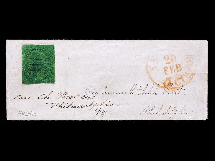 (Cole's) City Despatch Post, 40L4c, 2c Black on Green "C" at Right Only, Hand-Etched Sideways, Position 1 on Cover to Philadelphia