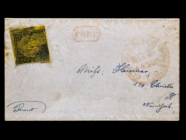 Cummings' City Post, 55L3, 2c Black on Yellow Glazed, Tied by "FREE" In Frame on Folded Letter, with "P.O. City Despatch Post" Datestamp