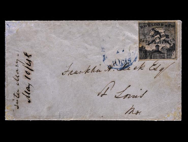 D.O. Blood & Co., 15L6, 2c Black, Manuscript "X" Cancel on 1848 Cover to St. Louis