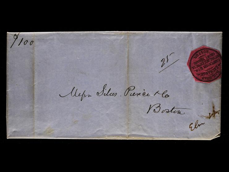 Carpenter & Co.’s Kennebec Express, Mosher CPNX-L2, Black on Magenta Label on Folded Letter from Augusta, ME to Boston