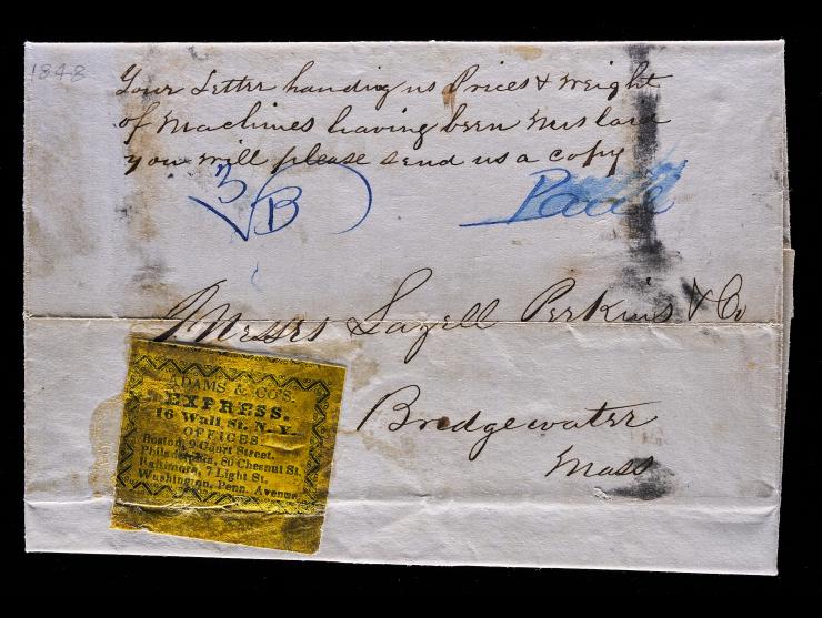Adams & Co.’s Express, Yellow New York Label ( Mosher A&CX-L14) on 1848 Cover to Massachusetts