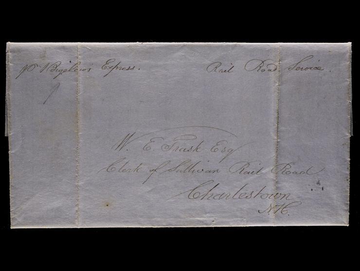 Bigelow's Express, Manuscript Directive on 1850 Folded Letter to New Hampshire, with Manuscript "Rail Road Service"
