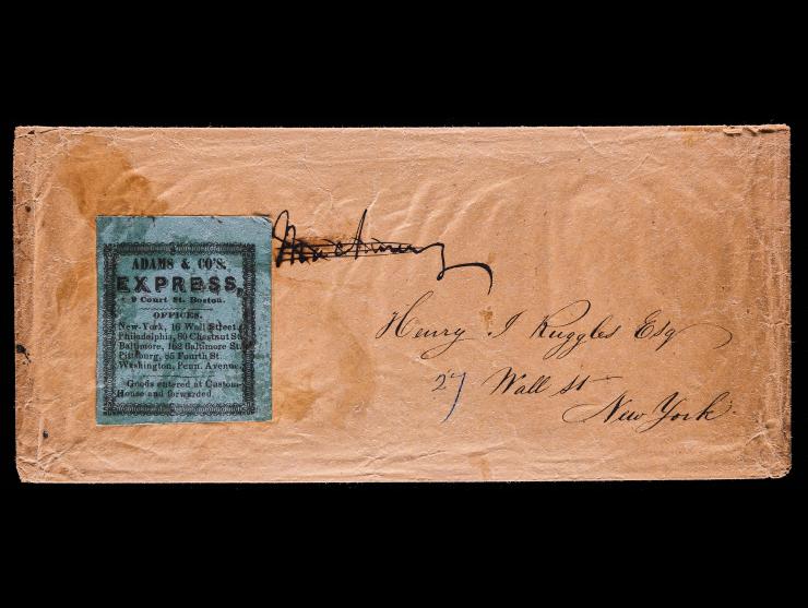 Adams & Co.’s Express, Large Dark Green Label (Mosher A&CX-L22) on Legal-Size Cover
