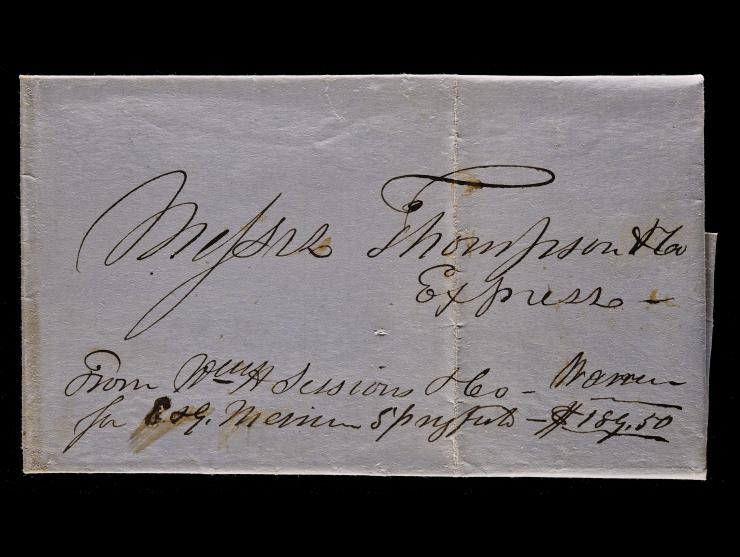 Thompson's Express, 1850 Stampless Folded Letter from Greenfield to Springfield, Massachusetts