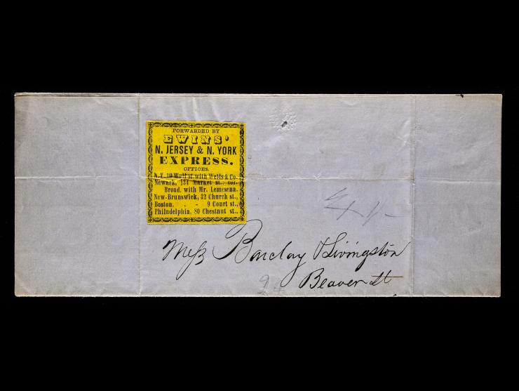 Ewin's N. Jersey & N. York Express, Black on Yellow (Mosher EWSX-L1) Label on 1851 Label, Express Rate of 12 1/2 Cents
