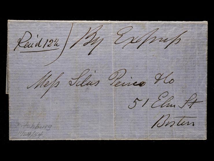 Fiske & Rice Express, Manuscript "By Express" on Stampless Cover, Fitchburg Mass. to Boston