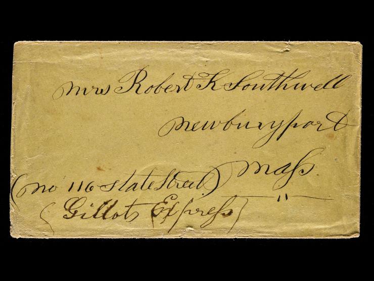Gillet’s Express, Manuscript Marking on Cover from Boston to Newburyport, Mass., ca. 1861