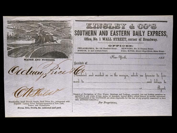 Kinsley & Co.’s Southern and Eastern Daily Express, Printed Receipt, Partially Completed