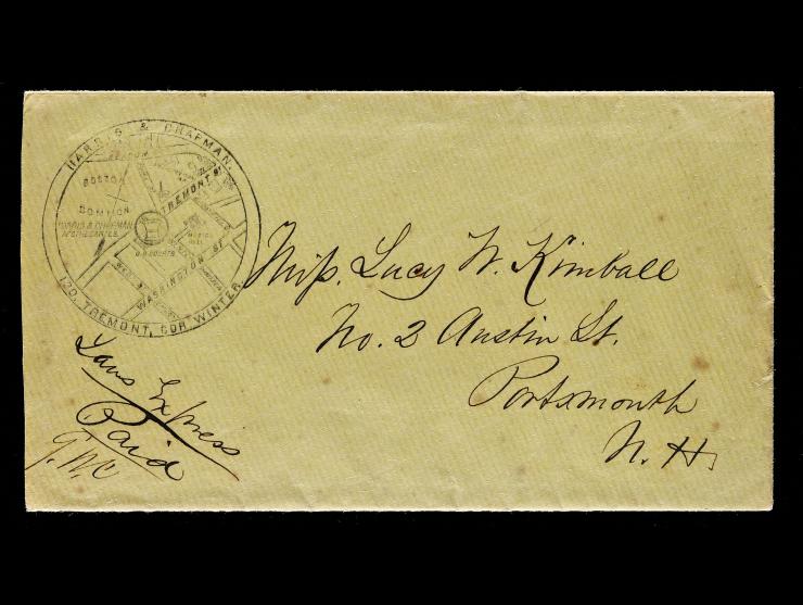 Law's Express, Manuscript Endorsement on Company Mail with Corner Card Map Handstamp for Apothecary Shop with Same Enclosure
