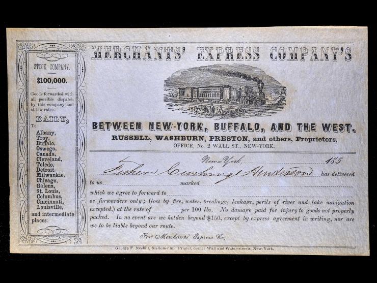 Merchants’ Express Co., Illustrated Locomotive Package Receipt, Printed by Nesbitt