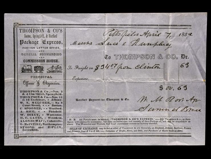 Thompson & Co.'s Package Express, Package Receipt, April 7, 1852