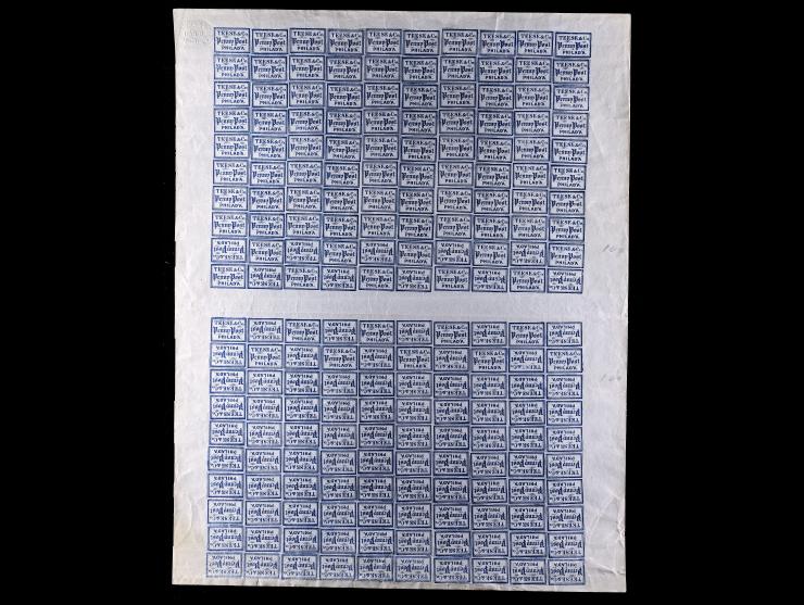 Teese & Co. Penny Post, 137L1, 1c Blue on Bluish, Two Panes of 100. Bottom Pane Contains Five Tete-Beche Pairs.