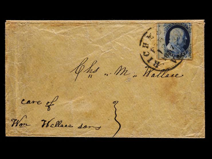 #9 1c Blue, Type II Tied on 1857 Drop Cover
