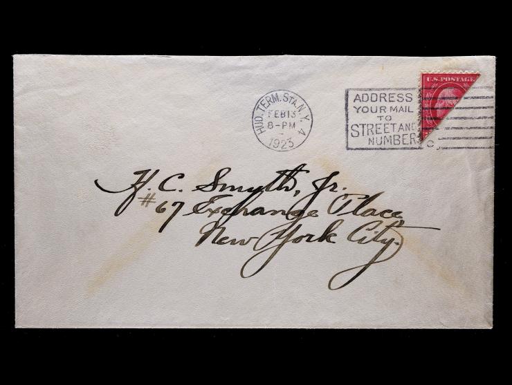 #499 1917 2c Rose, Diagonal Bisect, Tied by Hudson Terminal Station Machine Cancel on Drop Cover