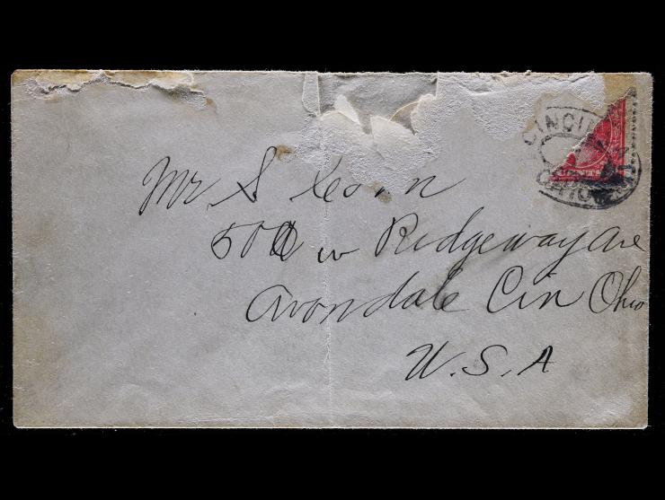#527 2c Carmine, Diagonal Bisect, Tied by Cincinnati Cancel on Drop Cover