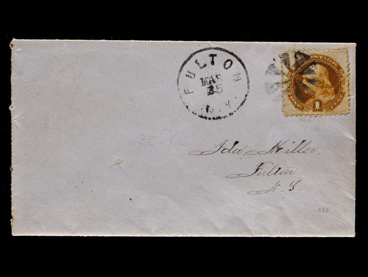 #112 1869 1c Buff, on Drop Letter Cover to Fulton, NY