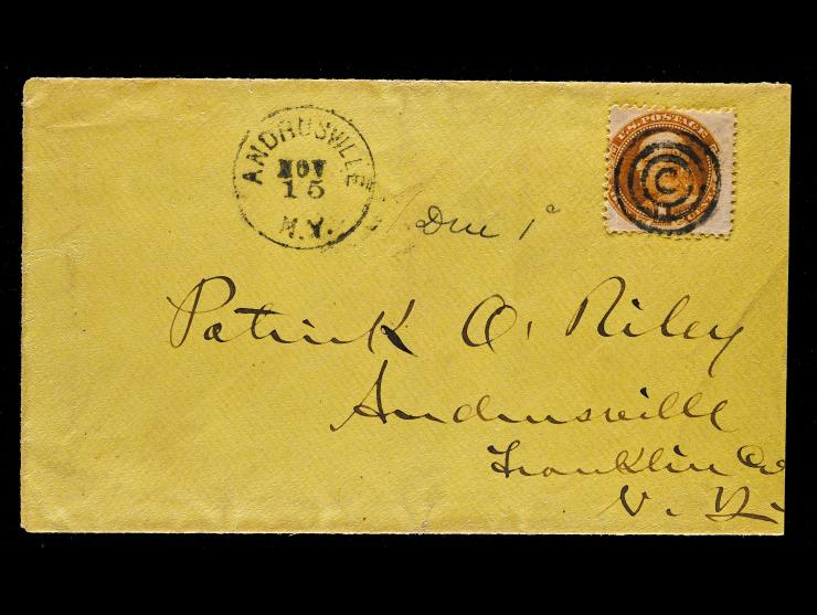 #112 1869 1c Buff, on Drop Letter Cover, Manuscript "DUE 1"