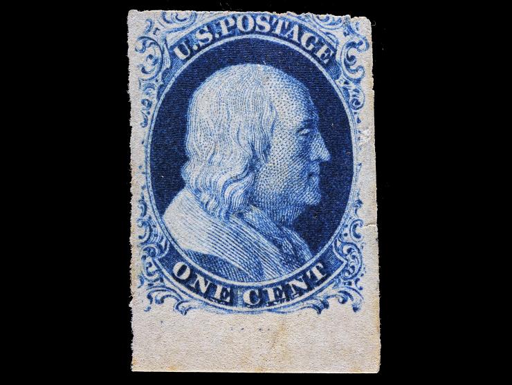 #7 1857 1c Blue, Unused, No Gum