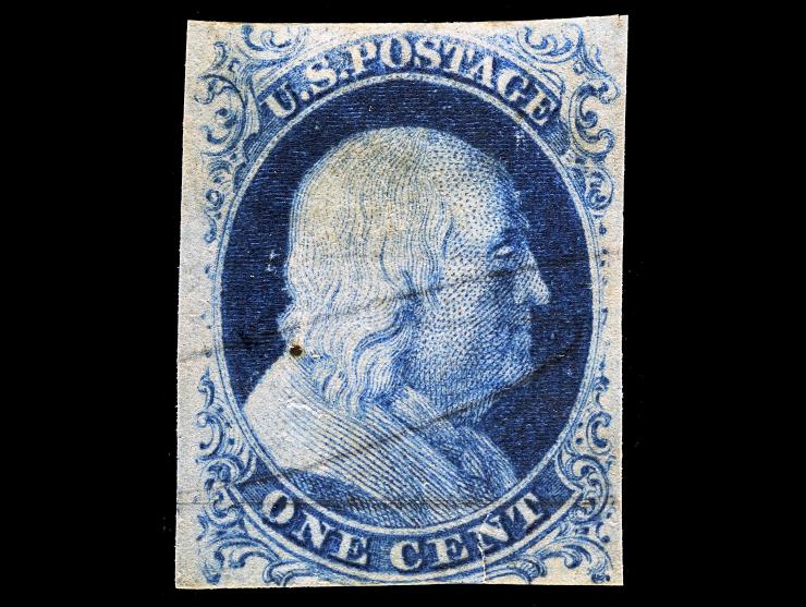 #7 1857 1c Blue, Type II, Position 45L1e, Used with Manuscript Cancel