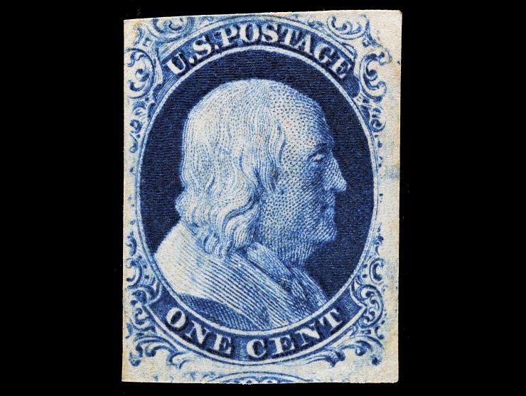 #9 1852 1c Blue, Used with Cancel Removed at Right