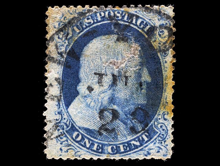 #22 1857 1c Blue, Type IIIa, Relief A, Plate 11, Used with New York Postmark