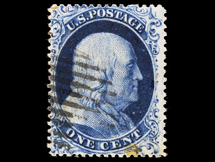 #20 1857 1c Blue, Type II, Position 89R2, Used with Grid Cancel